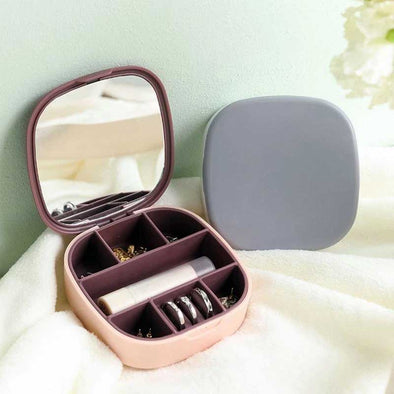 Mini Portable Travel Cosmetic and Jewelry Storage Box Organizer with Mirror (Random Color)