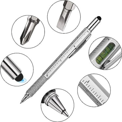 7 in 1 tool pen (stainless steel metal) Pen For Construction Tools, Gift Tool Pen, Multifunctional Technology Pen With Black Ballpoint Pen, Ruler, Handwriting Pen, Level, Screwdriver For Mens Gifts