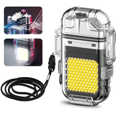 Transparent Bright COB LED Flashlight With Dual ARC Plasma Beam Electric Lighter