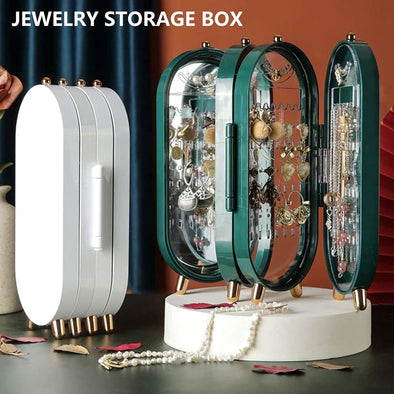 Screen Folding Jewelry Box (40*23*2cm) Jewellery Box Organiser with Mirror (Random Color)