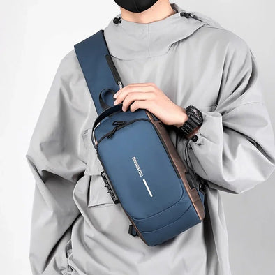 Men Anti Theft Chest Bag Shoulder USB Charging Crossbody Package School Short Trip Messengers Gym Men's Sling Sports (Blue)