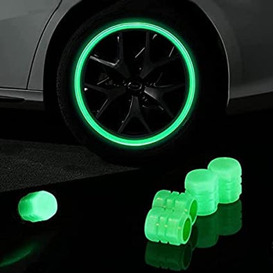 Universal Fluorescent Motorcycles, Bike 2 pcs Tire Valve Caps Green Noctilucent Light Automobile Tire Valve Stem Caps, Fluorescent Car Tire Air Caps Cover Glow at Night Compatible with Truck, SUV, Motorcycles, Bike (Green)